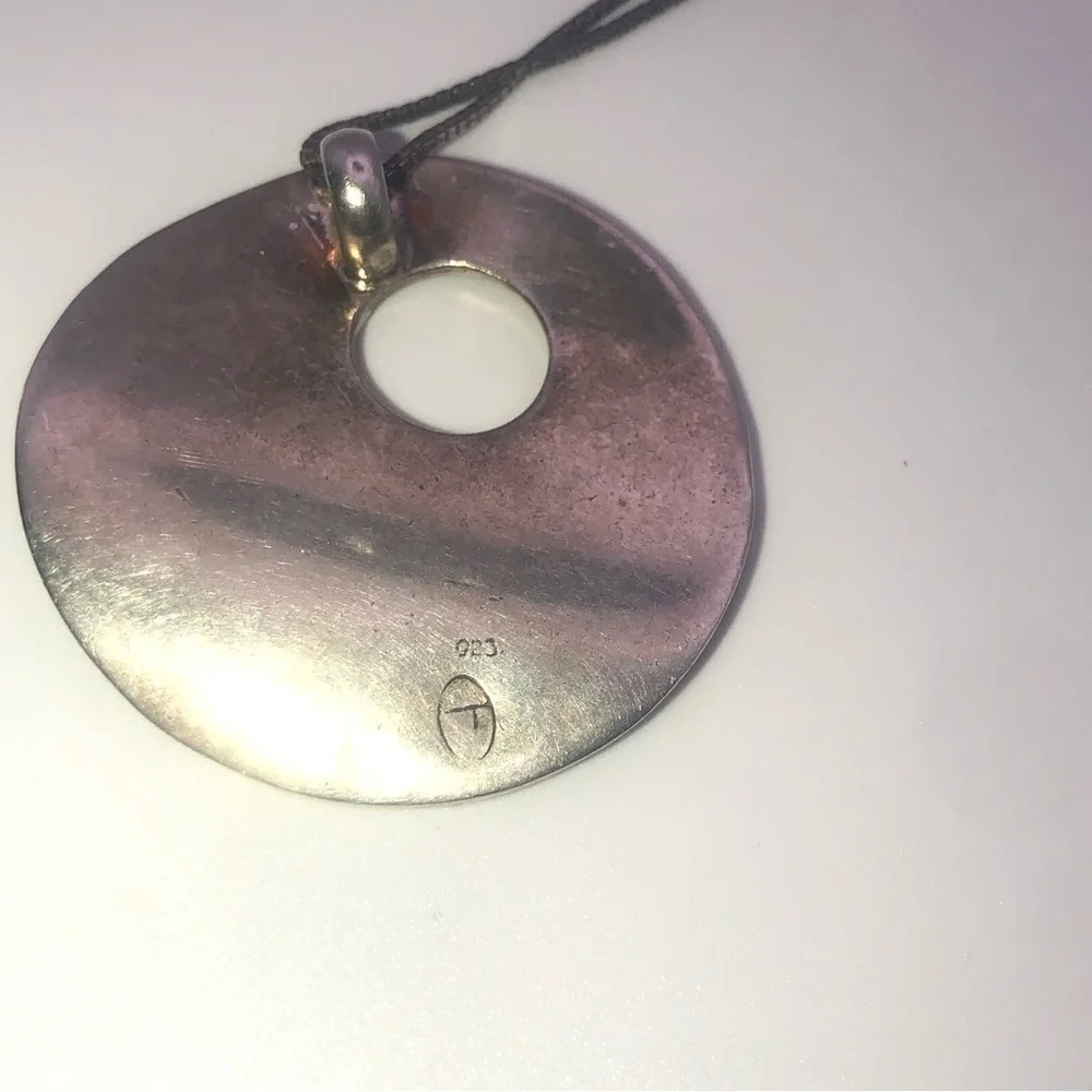 Vtg 925 Sterling Modernist Circle Pendant & Boxlink Chain 21” & 1.5” / 19.5g - Picture 7 of 10